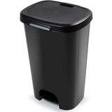 PlasticForte Pedaalemmer - kunststof - zwart - 50 l - Vuilnisemmers/vuilnisbakken/prullenbakken - Kantoor/keuken prullenbakken