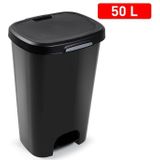 PlasticForte Pedaalemmer - kunststof - zwart - 50 l - Vuilnisemmers/vuilnisbakken/prullenbakken - Kantoor/keuken prullenbakken