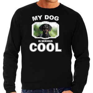 Coole teckel honden trui / sweater my dog is serious cool zwart - heren -  teckels liefhebber cadeau sweaters