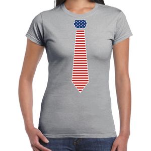 Bellatio Decorations verkleed t-shirt voor dames - Amerikaanse stopdas - grijs - themafeest