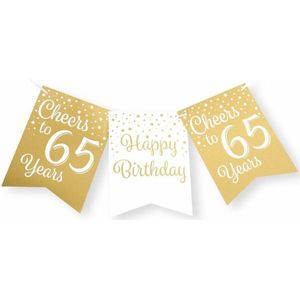 Paperdreams Vlaggenlijn 65 jaar - verjaardag slinger - karton - wit/goud - 600 cm