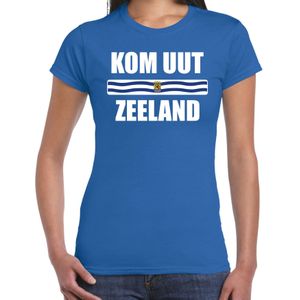 Kom uut Zeeland met vlag Zeeland t-shirt blauw dames - Zeeuws dialect cadeau shirt - Zeeuwse vlag