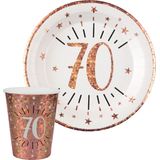 Verjaardag feest bekertjes en bordjes leeftijd - 40x - 70 jaar - rose goud - karton
