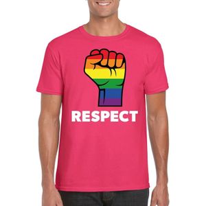 Respect LGBT shirt met regenboog vuist roze heren - LGBT/ Homo shirts
