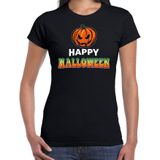 Pompoen / happy halloween verkleed t-shirt zwart voor dames - horror shirt / kleding / kostuum