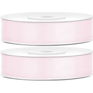 2x Hobby/decoratie poeder roze satijnen sierlinten 1,2 cm/12 mm x 25 meter - Cadeaulinten satijnlinten/ribbons - Poeder roze linten - Hobbymateriaal benodigdheden - Verpakkingsmaterialen