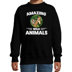 Sweater giraffe - zwart - kinderen - amazing wild animals - cadeau trui giraffe / giraffen liefhebber
