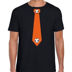 Zwart fan t-shirt voor heren - oranje voetbal stropdas - Holland / Nederland supporter - EK/ WK shirt / outfit