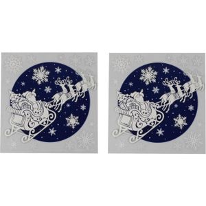 2x stuks velletjes kerst dubbelzijdige glitter raamstickers kerstman slee 31 cm - Raamversiering/raamdecoratie kerstversiering