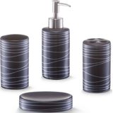 Zeller badkamer accessoires set 5-delig - keramiek - zwart - swirl patroon
