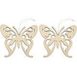 2x Vlinders ophang decoratie van hout - 16,5 x 14 cm - Decoratie vlinders - Dieren ornamenten