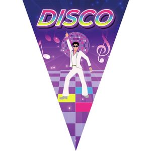 Disco thema vlaggetjes slinger/vlaggenlijn paars van 5 meter met 10 puntvlaggetjes - Saturday night fever - 70s - Feestartikelen/versiering