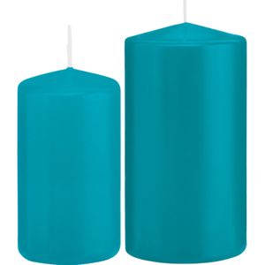 Trend Candles - Stompkaarsen set 6x Stuks Turquoise Blauw 12 en 15 cm