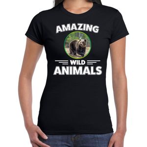 T-shirt beer - zwart - dames - amazing wild animals - cadeau shirt beer / beren liefhebber