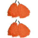Cheerballs/pompoms - set van 2x - oranje - met franjes en stick handgreep - 25 cm - voor kinderen