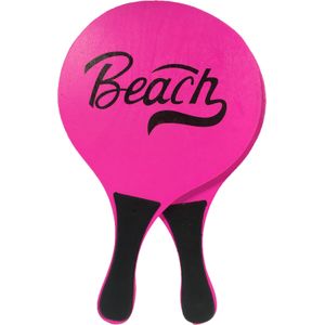 Houten beachball set neon roze - Strand balletjes - Rackets/batjes en bal - Tennis ballenspel
