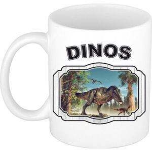 Dieren liefhebber dinosaurus t-rex mok 300 ml - kerramiek - cadeau beker / mok dinosaurussen liefhebber