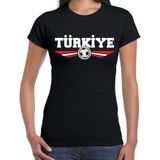 Turkije / Turkiye landen / voetbal t-shirt met wapen in de kleuren van de Turkse vlag - zwart - dames - Turkije landen shirt / kleding - EK / WK / voetbal shirt