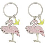 6x stuks metalen flamingo sleutelhanger 5 cm - Dieren cadeau artikelen - Vogels