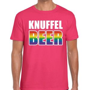 Knuffel beer gay pride t-shirt -  roze shirt met knuffel beer regenboog tekst voor heren - Gay pride