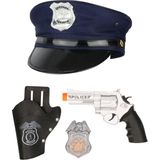 Carnaval verkleed politiepet - blauw - met pistool/badge - heren/dames - verkleedkleding accessoires