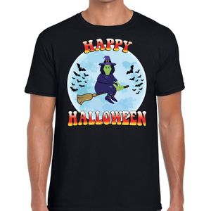 Happy Halloween verkleed t-shirt zwart voor heren - horror heks/vleermuizen shirt / kleding / kostuum