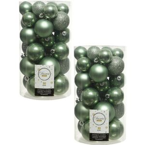60x Salie groene kunststof kerstballen 4 - 5 - 6 cm - Onbreekbare plastic kerstballen