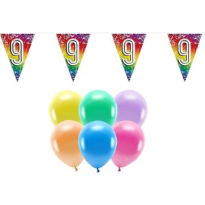 Boland Party 9e jaar verjaardag feestartikelen versiering - 100x ballonnen/2x leeftijd vlaggetjes