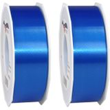2x XL Hobby/decoratie blauwe kunststof sierlinten 4 cm/40 mm x 91 meter- Luxe kwaliteit - Cadeaulint kunststof lint/ribbon
