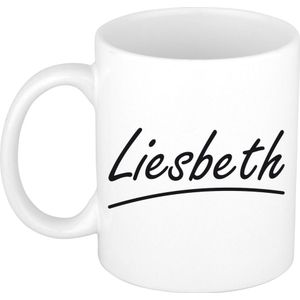 Liesbeth naam cadeau mok / beker sierlijke letters - Cadeau collega/ moederdag/ verjaardag of persoonlijke voornaam mok werknemers
