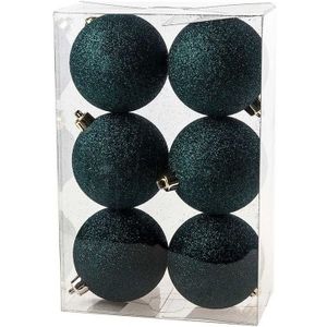 12x Petrol blauwe kunststof kerstballen 8 cm - Glitter - Onbreekbare plastic kerstballen - Kerstboomversiering petrol blauw