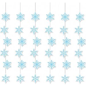 6x stuks sneeuwvlokken decoratie slinger 108 cm - Feestslinger van brandvertragend papier - Winter thema feestversiering