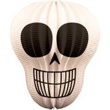 Bollampion 27 x 42 cm doodskop wit met lampionstokje - Halloween trick or treat lampionnen versiering