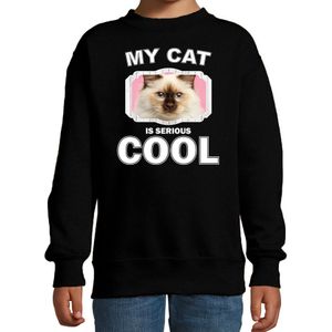 Rag doll katten trui / sweater my cat is serious cool zwart - kinderen - katten / poezen liefhebber cadeau sweaters - kinderkleding / kleding