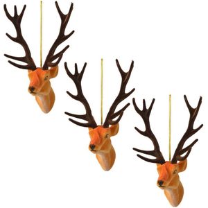 4x Kerstboomhangers bruine herten 13 cm kerstversiering - Bruine kerstversiering/boomversiering - Kerstornamenten