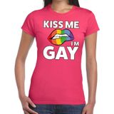 Kiss me I am gay t-shirt roze dames - feest shirts dames - gaypride kleding
