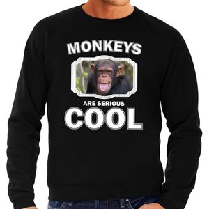 Dieren apen sweater zwart heren - monkeys are serious cool trui - cadeau sweater chimpansee/ apen liefhebber