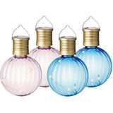 Set van 4x stuks buiten led lichtroze en blauwe lampion solar verlichting 11 cm