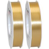 2x XL Hobby/decoratie bronzen kunststof sierlinten 2,5 cm/25 mm x 91 meter- Luxe kwaliteit - Cadeaulint kunststof lint/ribbon