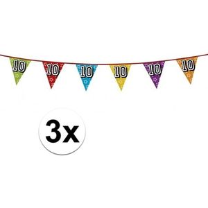 3x 10 jaar vlaggenlijn glitters  - verjaardag slingers