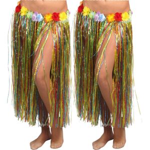Fiestas Guirca Hawaii verkleed rokje - 2x - voor volwassenen - multicolour - 75 cm - hoela rok
