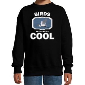 Dieren vogels sweater zwart kinderen - birds are serious cool trui jongens/ meisjes - cadeau grote zilverreiger/ vogels liefhebber - kinderkleding / kleding