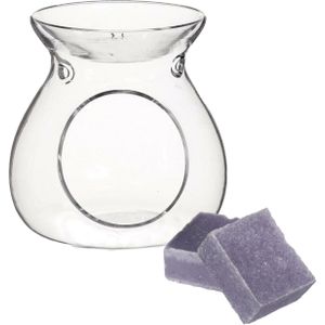 Ideas4seasons Amberblokjes/geurblokjes cadeauset - lavendel geur - inclusief geurbrander
