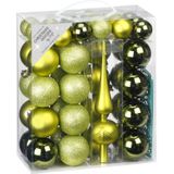 47x Groene kunststof kerstballen 4-6 cm mat/glans met piek - mat/glans - Kerstboomversiering groen