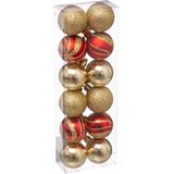 24x stuks kerstballen mix goud/rood glans/mat/glitter kunststof diameter 4 cm - Kerstboom versiering