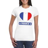 Frankrijk t-shirt met Franse vlag in hart wit dames