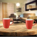 Bellatio Design Koffie mokken/bekers Paris - 4x - porselein - met oor - rood - 350 ml