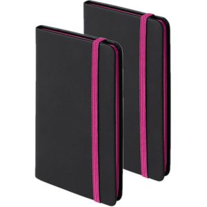 Set van 8x stuks schriften/notitieboekje pu-leer kaft roze met elastiek 9 x 14 cm - 80x gekleurde blanco paginas