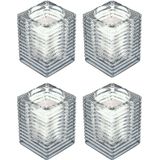 4x Transparante glazen kaarsenhouders met kaars 7 x 10 cm 24 branduren - Geurloze kaarsen - Woondecoraties