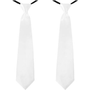 2x stuks witte stropdas 40 cm verkleedaccessoire voor dames/heren - carnaval verkleed artikelen